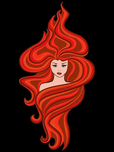 Abstract female head with red wavy hair — Stock Vector