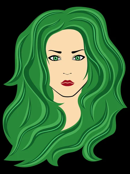 Mujer abstracta con cabello verde sobre negro — Vector de stock