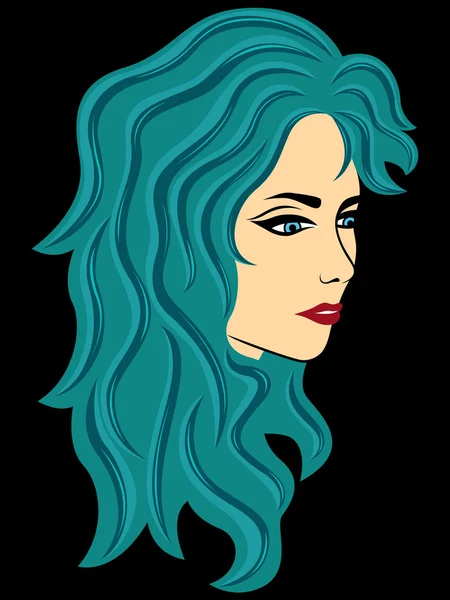 Mujer abstracta con pelo turquesa sobre negro — Vector de stock
