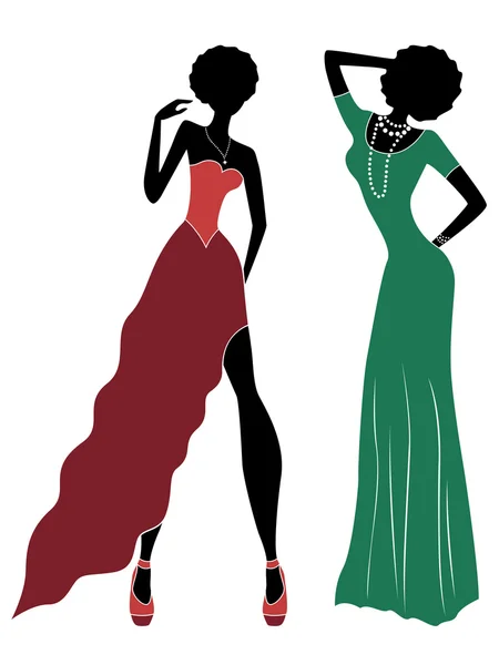 Attraktiva damer i lång klänning — Stock vektor