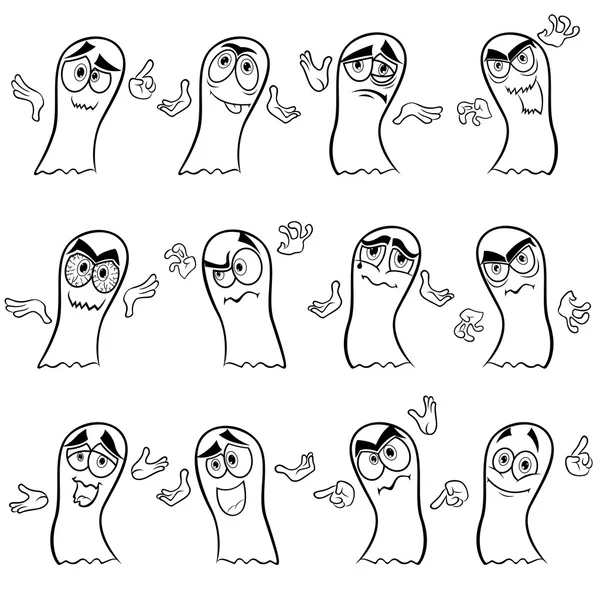 Set of twelve funny ghost outlines — Stock Vector