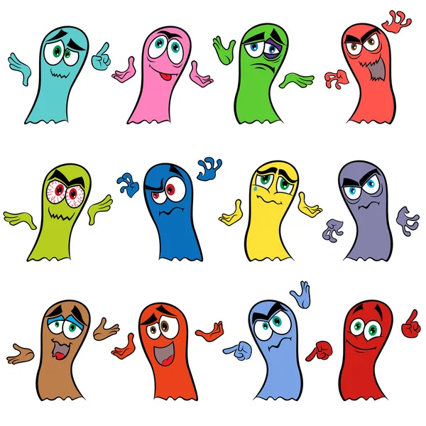 Set of twelve colorful ghosts — Stock Vector