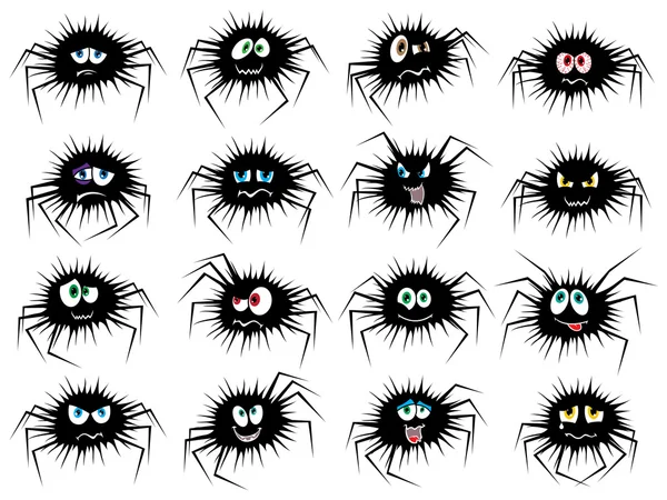 Halloween set of sixteen spider characters — Stock Vector
