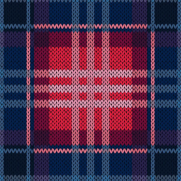 Seamless pattern as a knitted fabric in dark blue and red — Stock Vector