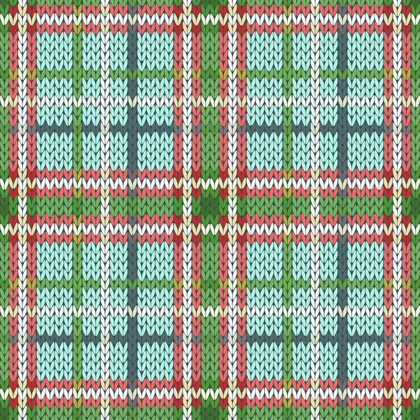 Seamless knitted pattern in green, red and white hues — Stock Vector