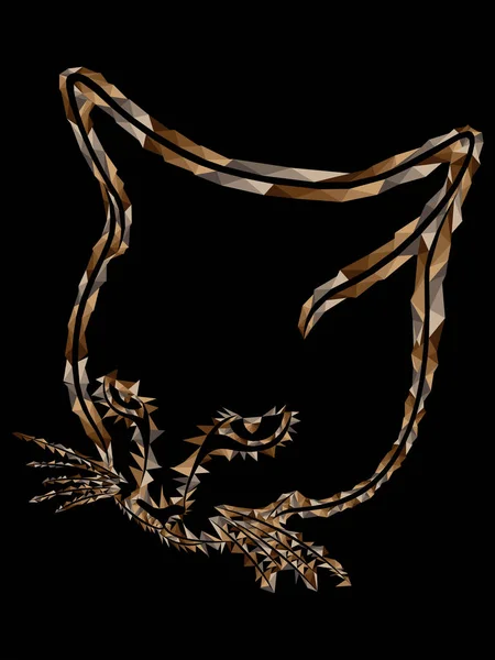 Mozaika Obrysu Kočičí Hlavy Hnědých Odstínech Izolovaných Černém Pozadí Dekorace — Stockový vektor