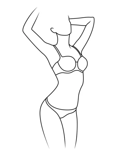 摘要女性的轮廓 内裤中的瘦小部分女性身体 白色手绘矢量作品 — 图库矢量图片