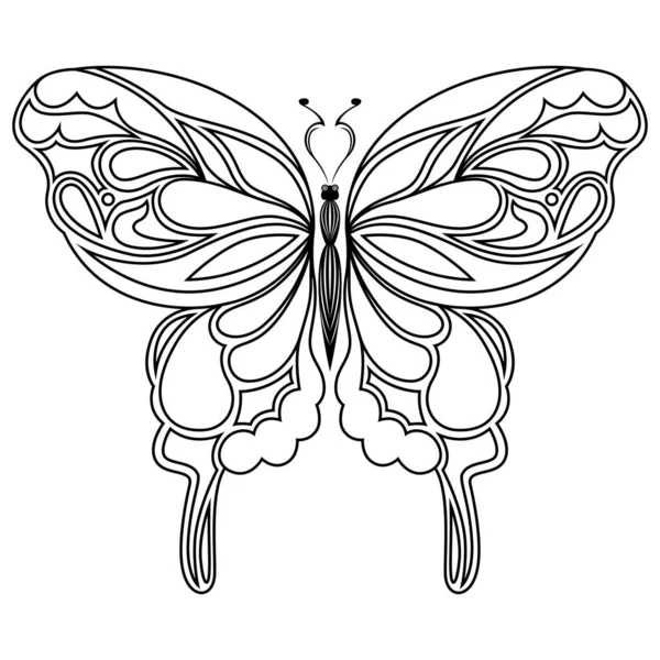 Black Ornamental Stencils Beautiful Butterfly Isolated White Background Hand Drawing — Stock Vector