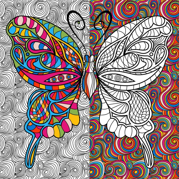 Colorful Ornamental Beautiful Butterfly Mosaic Background Hand Drawing Vector Illustration — Stock Vector