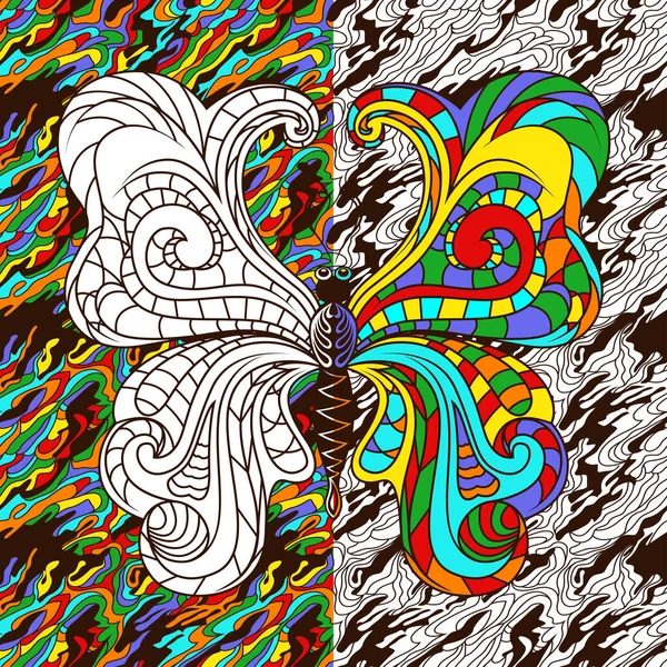 Coloridas Plantillas Ornamentales Hermosa Mariposa Fondo Del Mosaico Ilustración Vectorial — Vector de stock