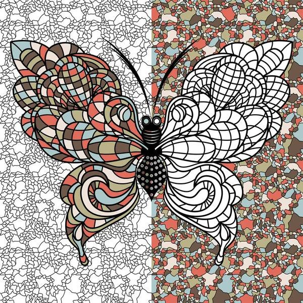 Mozaik Zemin Üzerindeki Renkli Dekoratif Güzel Kelebek Sessiz Renklerle Çizimi — Stok Vektör
