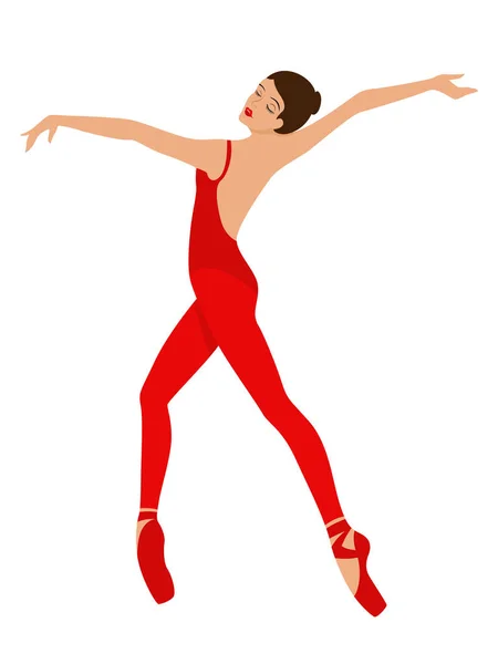 Prachtige Ballerina Rode Maillot Met Broek Hand Tekening Vector Geïsoleerd — Stockvector