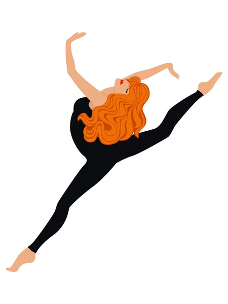 Mooie Vrouw Danser Zwart Unitard Springen Handtekening Vector Geïsoleerd Witte — Stockvector