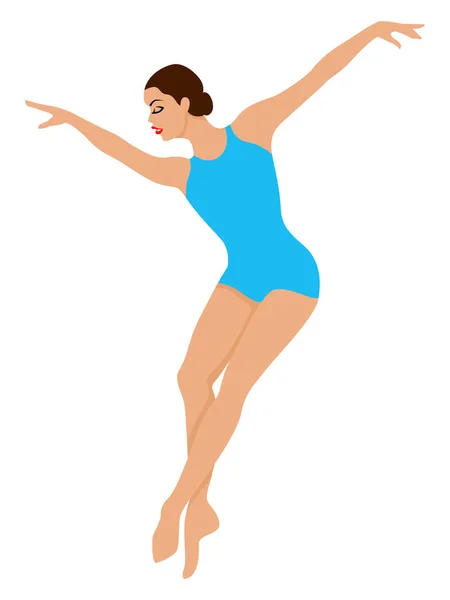 Charming Lady Dancer Blue Leotard Jump Hand Drawing Vector Isolated — Vector de stock