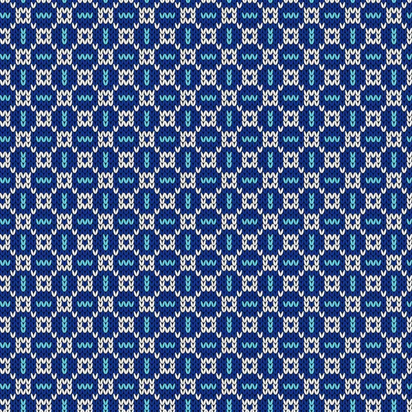 Seamless Knitting Pattern Swirl Elements Blue White Hues Vector Pattern — Vector de stock