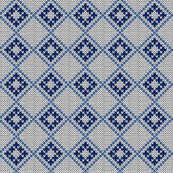 Seamless Knitting Ornate Swirl Elements Muted Blue White Hues Vector — Vetor de Stock