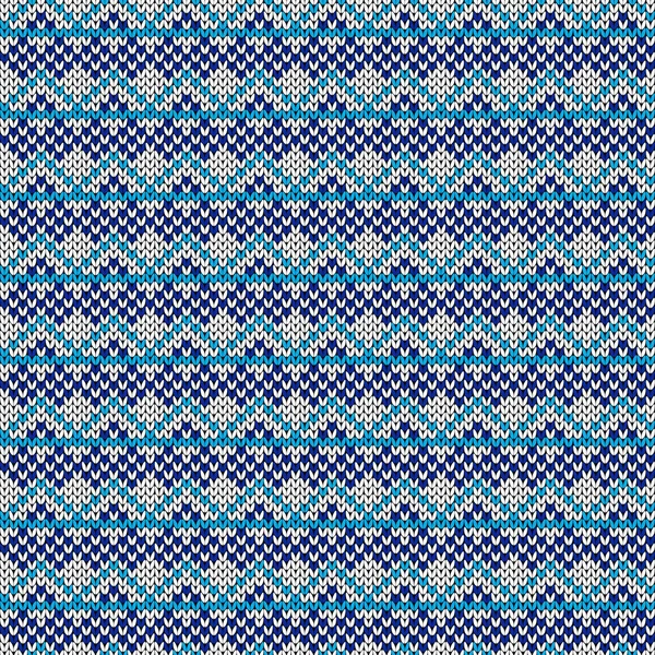 Geometrical Ornate Seamless Knitted Vector Pattern Fabric Texture Blue White — Stock Vector