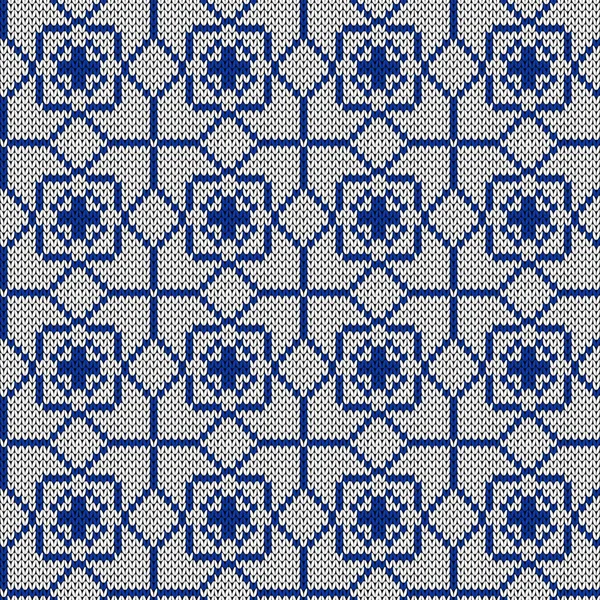 Geometrical Ornate Seamless Knitted Vector Pattern Fabric Texture Blue White — 图库矢量图片