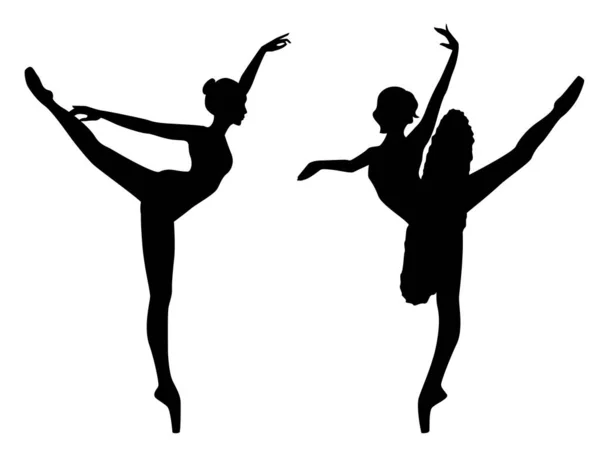 Abstrakte Schwarze Schablonensilhouetten Schlanker Attraktiver Ballerinas Bewegung Handgezeichnete Vektorillustration — Stockvektor