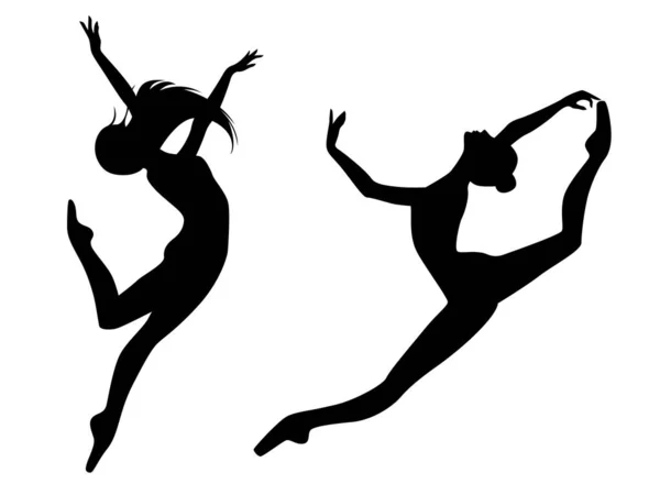 Abstracte Zwarte Stencil Silhouetten Van Slanke Charmante Vrouwen Danser Beweging — Stockvector