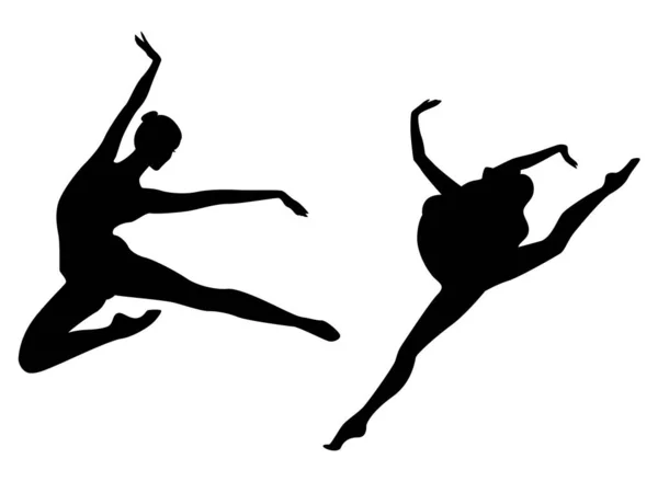 Abstrakte Schwarze Schablonensilhouetten Schlanker Tänzerinnen Sprung Handzeichnung Vektorillustration — Stockvektor