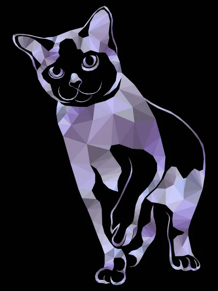Mosaik Einer Verspielten Katze Gedeckten Violett Und Grautönen Isoliert Auf — Stockvektor
