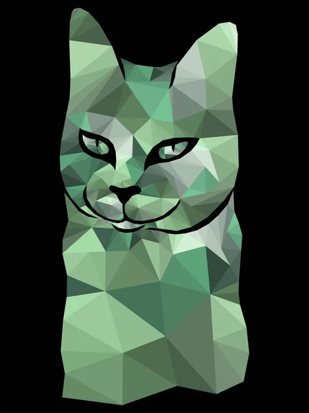 Mosaik Der Lustigen Katze Gedeckten Grüntönen Isoliert Auf Schwarzem Hintergrund — Stockvektor