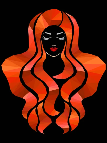 Mosaic Face Charming Beautiful Woman Closed Eyes Hair Orange Hues — Stock Vector