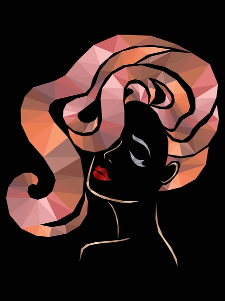 Şehvetli Bir Kadının Mozaik Yüzü Soluk Turuncu Saçları Siyah Arka — Stok Vektör