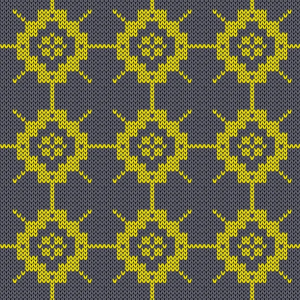 Ornamental Knitting Seamless Vector Pattern Grey Yellow Colors Fabric Texture — Stock Vector