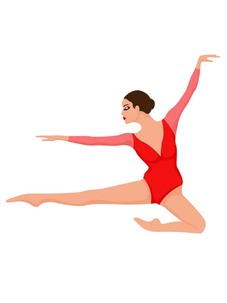 Γοητευτική Χορεύτρια Κόκκινο Κορμάκι Μανίκια Στο Άλμα Χέρι Διάνυσμα Σχεδίασης — Διανυσματικό Αρχείο