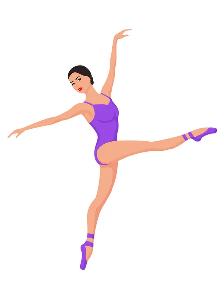 Encantadora Bailarina Maillot Violeta Movimiento Vector Dibujo Mano Aislada Sobre — Vector de stock