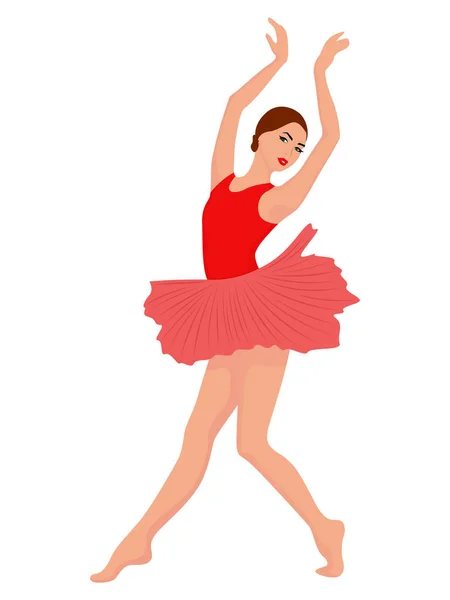 Hermosa Bailarina Vestido Tutú Rojo Rosa Vector Dibujo Mano Aislado — Archivo Imágenes Vectoriales