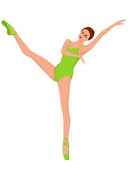 Элегантный Балерина Мягком Зеленом Трико Ручной Рисунок Вектор Изолированные Белом — стоковый вектор