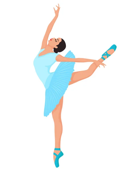 Bailarina Elegante Vestido Azul Macio Sapato Pointe Vetor Desenho Mão — Vetor de Stock
