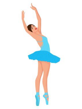 Soluk mavi etekli zarif balerin, el çizimi vektörü, beyaz arka planda izole.