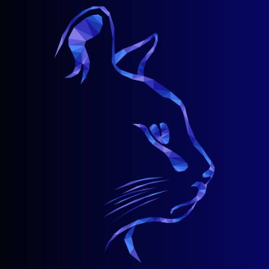 Komik kedi ağızlık mozaiği parlak renklerde siyah ve koyu mavi arkaplanda izole, cam süsleme