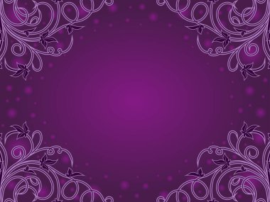 Bitki elementleri, daire ve mor renkte bir gradyan içeren tebrik kartı.