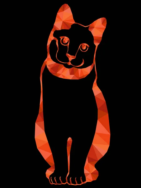 Buntes Mosaik Einer Silhouette Anmutiger Katzenkörper Orangefarbenen Tönen Auf Schwarzem — Stockvektor