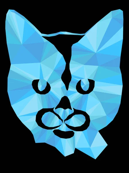 Mosaik Einer Ernsten Katze Blautönen Isoliert Auf Schwarzem Hintergrund Dekoration — Stockvektor