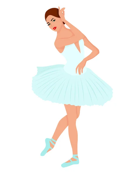 Elegante Ballerina Een Lichtblauwe Tutu Jurk Hand Tekening Vector Geïsoleerd — Stockvector