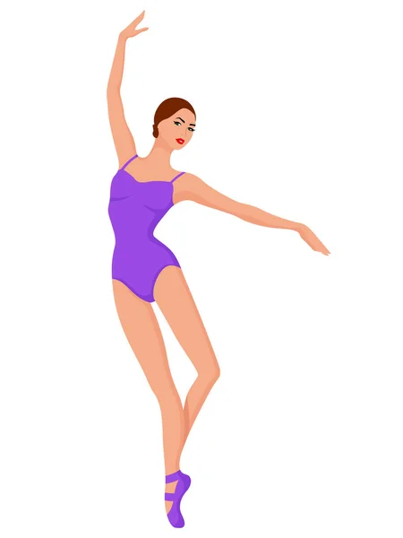 Bailarina Elegante Leotard Violeta Com Sapato Pontiagudo Vetor Desenho Manual — Vetor de Stock