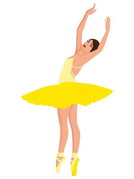 Krásná Baletka Žluté Tutu Šaty Špičaté Botě Ruční Kreslení Vektor — Stockový vektor