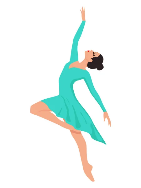 Belle Danseuse Robe Turquoise Vecteur Dessin Main Isolée Sur Fond — Image vectorielle