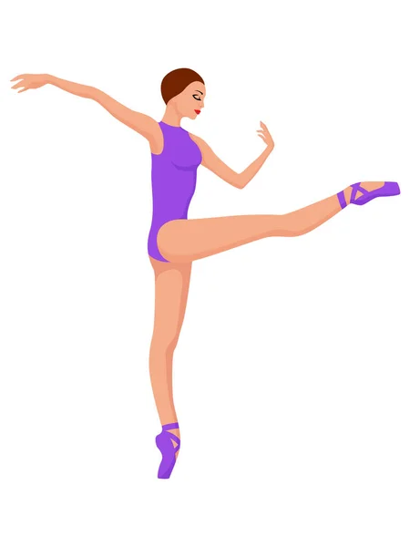 Элегантная Балерина Фиолетовом Трико Пуантах Вектор Ручной Работы Выделенный Белом — стоковый вектор