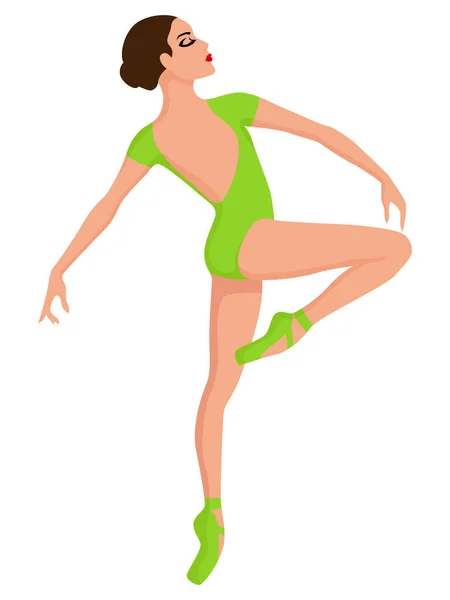 Elegante Bailarina Maillot Verde Brillante Con Zapato Punta Vector Dibujo — Vector de stock