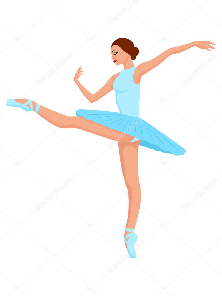 Beautiful ballerina in pale blue tutu dress, hand drawing vector, isolated on the white background
