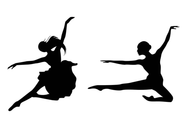 Abstrakte Schwarze Schablonensilhouetten Schlanker Tänzerinnen Sprung Handzeichnung Vektorillustration — Stockvektor