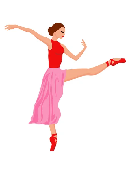 Bailarina Suave Vestido Rojo Rosa Vector Dibujo Mano Aislado Fondo — Vector de stock