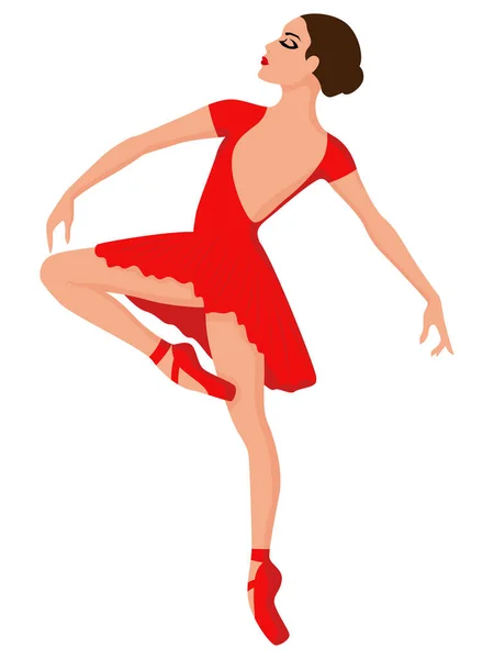 优雅的女舞蹈家 身穿红色短裙 背张开 手绘矢量 与白色背景隔离 — 图库矢量图片